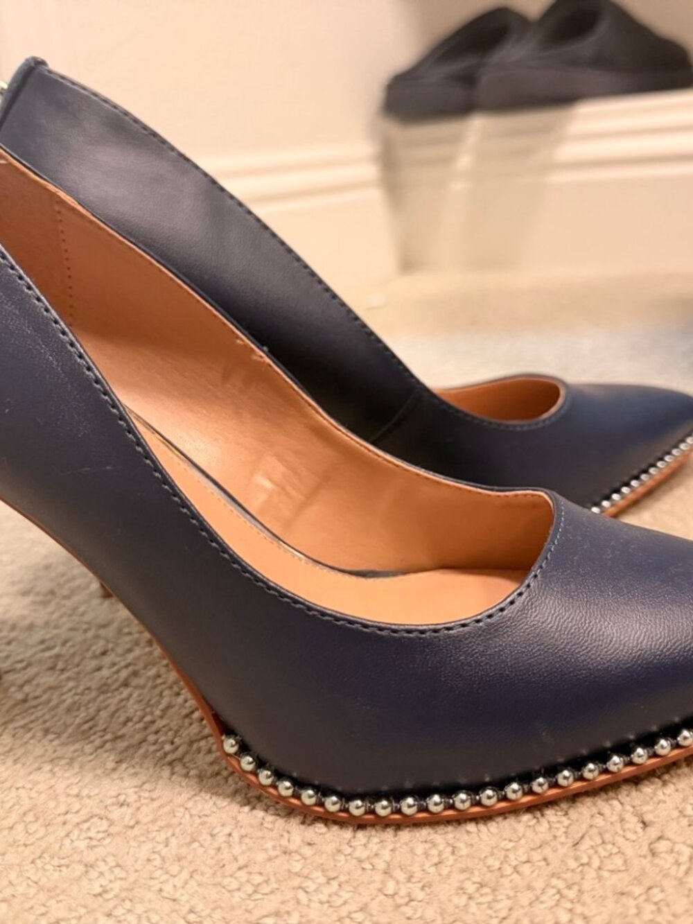 BCBGeneration Navy Studded Pointed-Toe Pumps — Size 8